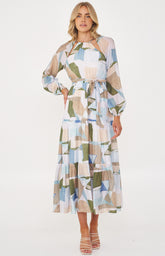 SOGNA COL Abstract Print Cut Out Neckline Maxi Dress  SDR1210